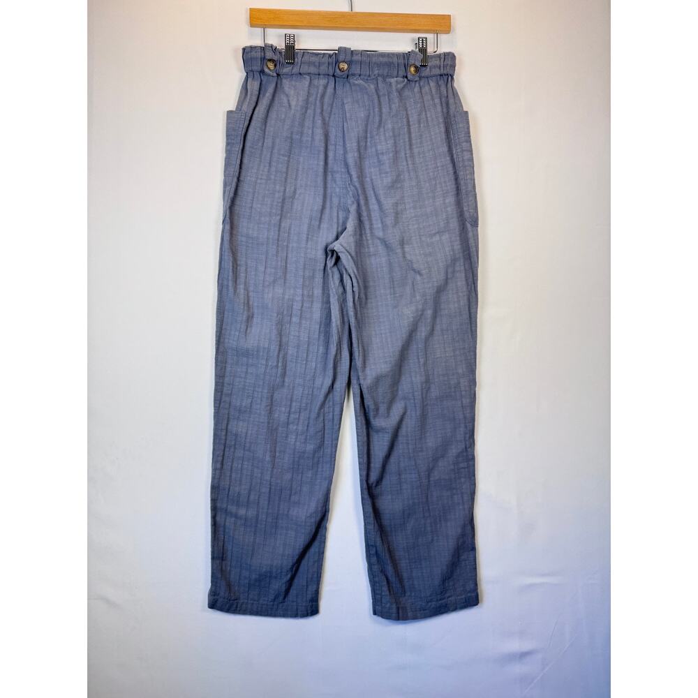Very J Crinkle Gauze Drawstring Wide Leg Pants Medium Blue Cotton Blend Pockets - Picture 6 of 9